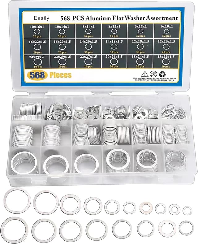 Detalle de Easily Crush Washer Oil Drain Plug Kit – 568 Pieces, 18 Aluminium Sizes (M6 to M24)