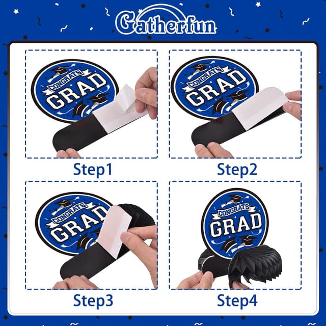 Thumbnail 6 de 9PCS Graduation Party Decorations Class of 2026 Honeycomb Table Centerpieces (Blue, Black)