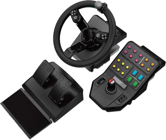 Detalle de Logitech G Saitek Farm Sim Controller Heavy Equipment Bundle (900° wheel) for Farming Simulator — USB for PC/Mac, Black