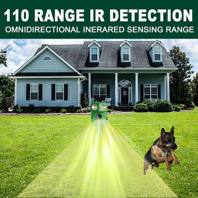 Detalle de Ashmita Ultrasonic Cat Repeller (USB & Solar) with PIR Sensor and LED Flash, IP65 Waterproof