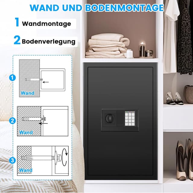 Thumbnail 6 de 80L Digitaler Safe Tresor für Zuhause mit Feuerfester Tasche, Alarm & Silent-Modus sowie externer Batteriebox