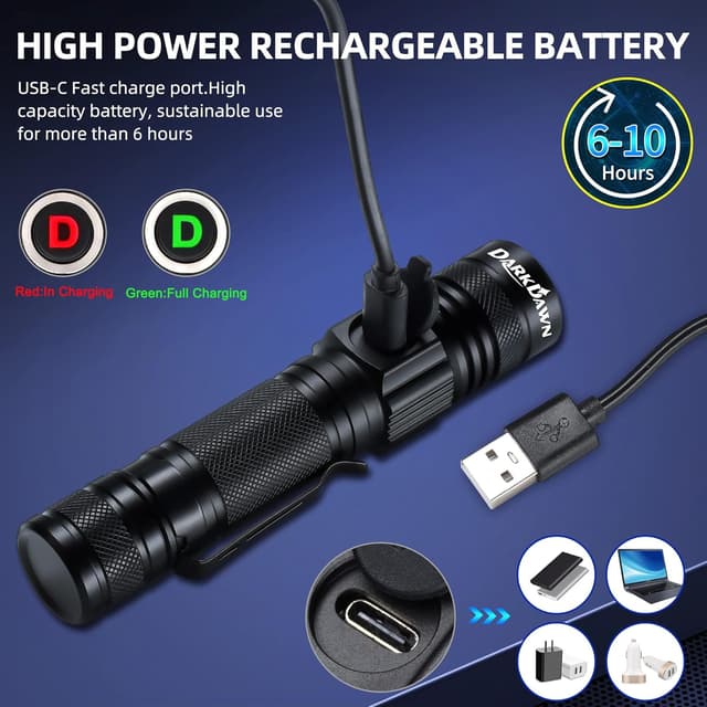 Detalle 2 de DARKDAWN Torcia UV 365 nm ricaricabile USB-C, lampada di Wood portatile con zoom e clip