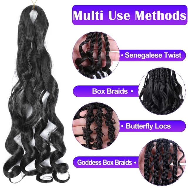 Detalle 2 de RENJOING French Curly Braiding Hair – 8 Packs vorgedehntes Flechthaar (1B, 45 cm)