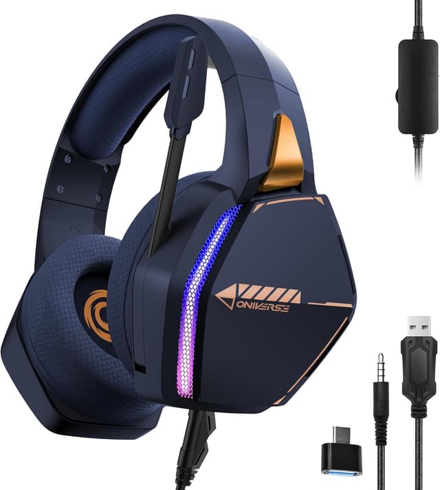 Detalle de Oniverse Gaming-Headset Nebula Abyss Blau für PS5/PS4, Switch 2, Xbox, PC & Mac – kabelgebunden mit 50-mm-Lautsprechern