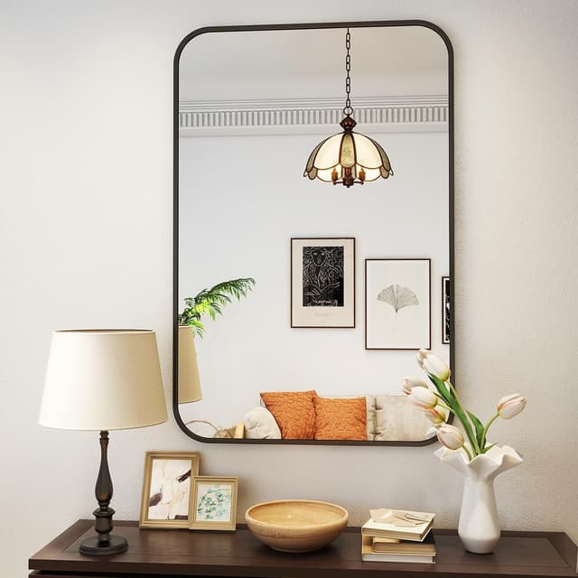 Detalle de Koonmi Miroir mural rectangulaire 75 x 122 cm à cadre métal noir, montage horizontal ou vertical