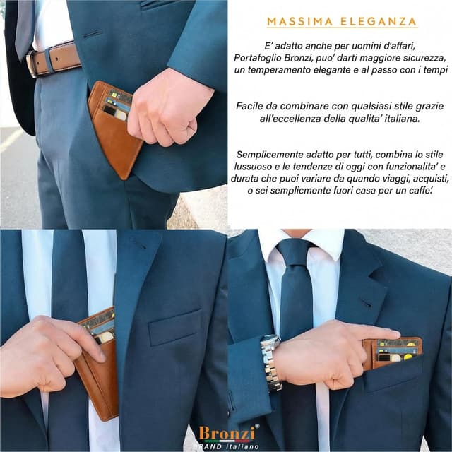 Detalle 2 de Portafoglio RFID slim marrone Bronzi 11x8x1