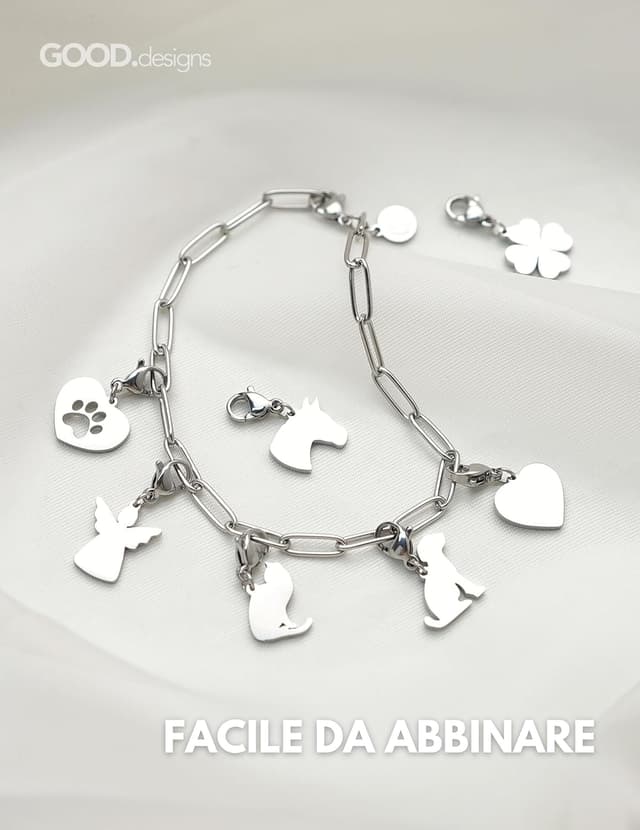 Detalle de GD GOOD.designs charm in acciaio inox 316L con chiusura a moschettone per bracciali a maglie (ipoallergenico, impermeabile)