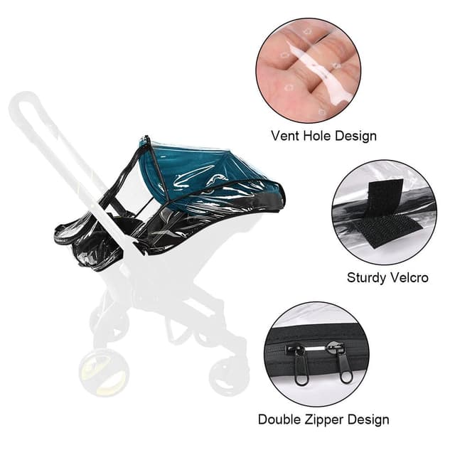 Detalle de Aolso Kinderwagen-Regenschutz (für Kinderwagen-Autositz) mit U-förmigem Reißverschluss und großen Fenstern