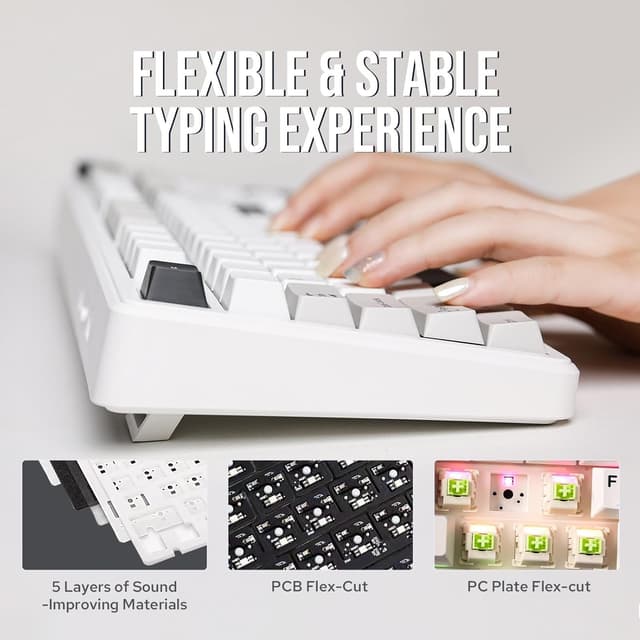 Detalle de EPOMAKER x Aula F99 Wireless Mechanical Keyboard (White Grey, Graywood V3) — Hot-Swappable, Gasket-Mounted, BT/2.4GHz/USB-C