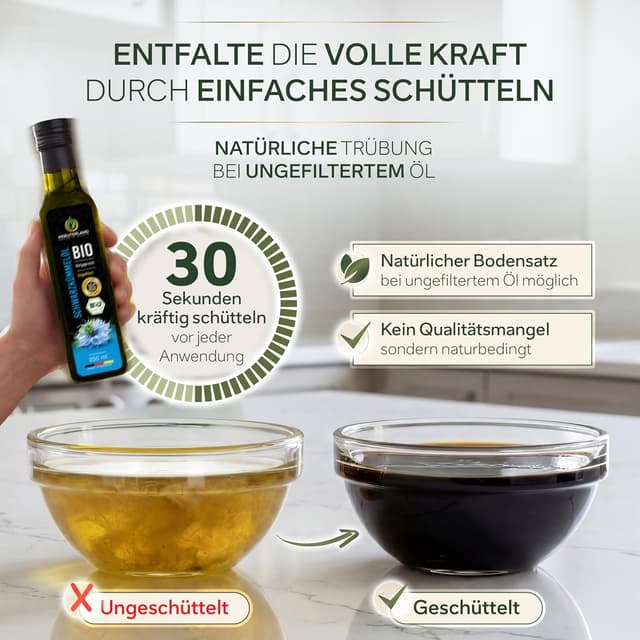 Detalle de Kräuterland Schwarzkümmelöl Bio (500 ml) – kaltgepresst, ungefiltert, 1. Pressung
