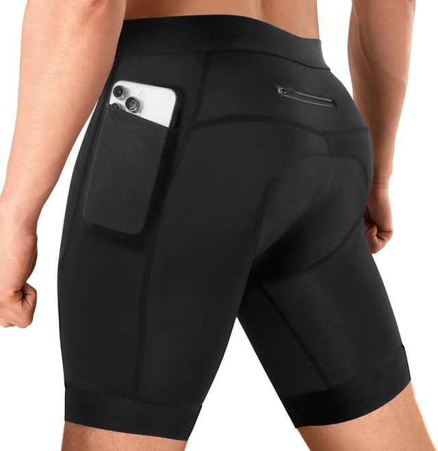 Detalle de Niksa men’s 3D gel padded cycling shorts with phone pockets and anti-slip leg grippers