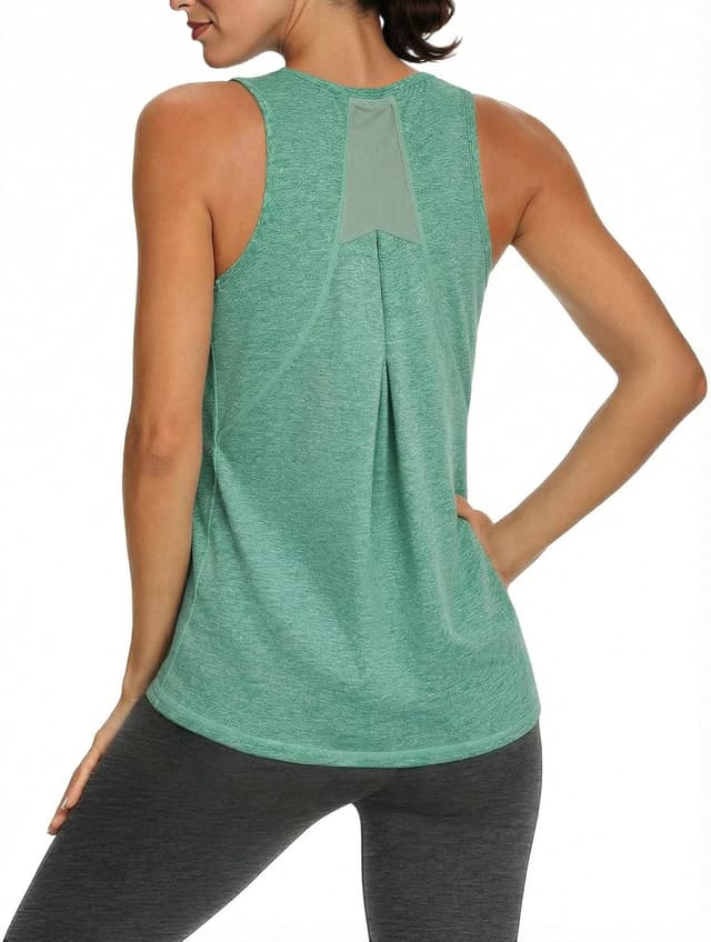 Detalle de Gyabnw canottiera sportiva donna senza maniche in jersey traspirante con inserti in tulle sulla schiena