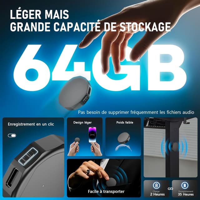 Thumbnail 5 de NekSide Mini Enregistreur Vocal 64 Go