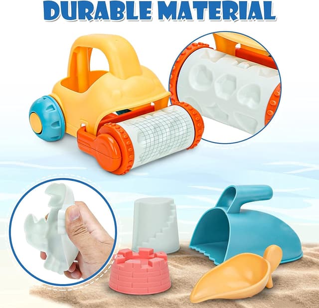 Detalle 2 de Sanlebi Sandspielzeug-Set (14-teilig) mit Eimer, Sandformen und Netzbeutel für den Sandkasten