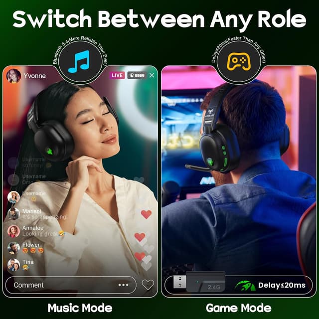 Thumbnail 4 de WESEARY Wireless Gaming Headset 50‑Hour battery