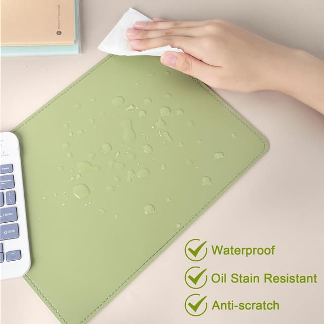 Detalle de AiQInu Tapis de souris 280x200 mm en PU cuir double face (beige, vert)