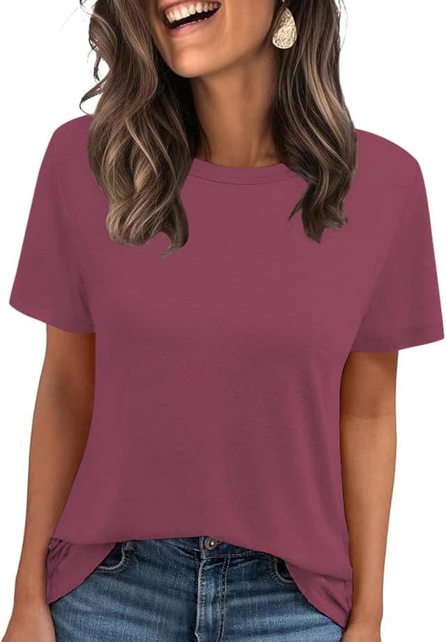 Detalle 2 de Cuptacc Damen-T-Shirt Basic mit Rundhals und Kurzarm – sommerliches Alltags-Top