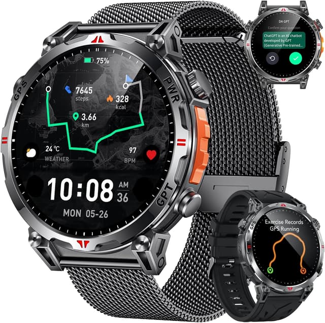 Detalle de Montre connectée GPS homme AMOLED 1,7" Amoeld avec boussole, altimètre, baromètre et appels Bluetooth