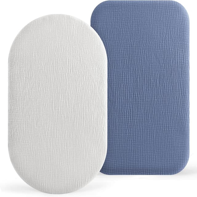 Thumbnail 6 de Muslin Moses Basket Sheets 2 Pack (100% Cotton) – Cream Star fitted crib/bassinet sheets, 83x43cm