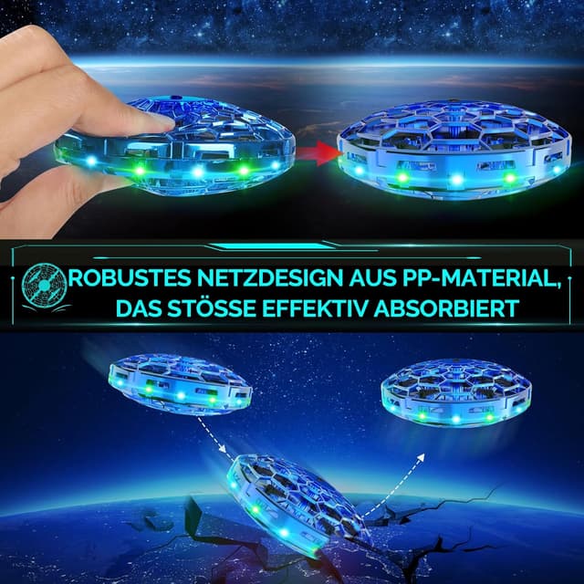 Detalle de semai Mini UFO Drohne: fliegender Handball mit 360°-Hover, LED und IR-Sensoren (blau)