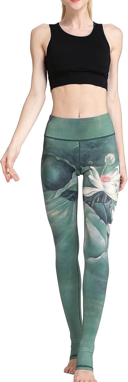 Detalle de Leggings d’entraînement femme FLYILY à haute taille – Motif aquarelle