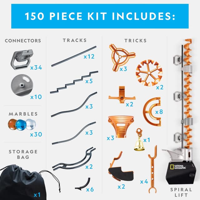 Detalle de National Geographic Magnetic Marble Run (Blue Marble) — 150-Piece STEM Magnetic Track Building Set for Kids & Adults