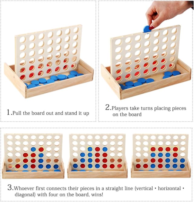 Detalle 2 de ZUNIPLEX Wooden 4 in a Row (Four Wins) Travelling Game – Classic strategy board game for children