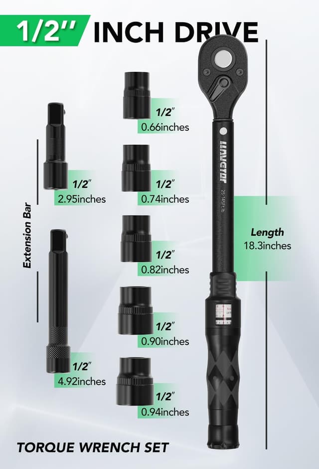 Detalle de LLAVETOR Drehmomentschlüssel 1/2" Set (30–210 Nm) – 8-teilig, ± 3% Genauigkeit