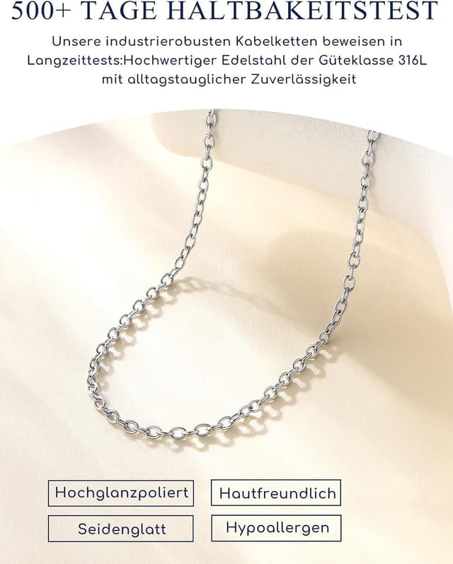 Detalle 2 de Suplight Gliederkette Damen ohne Anhänger aus 316L-Edelstahl – Charm Choker Kette 1,4/2,5 mm, Längen 35–76 cm
