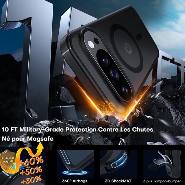 Detalle de Coque magnétique TAURI pour Google Pixel 10 Pro XL compatible MagSafe (noir mat, ultra-mince)