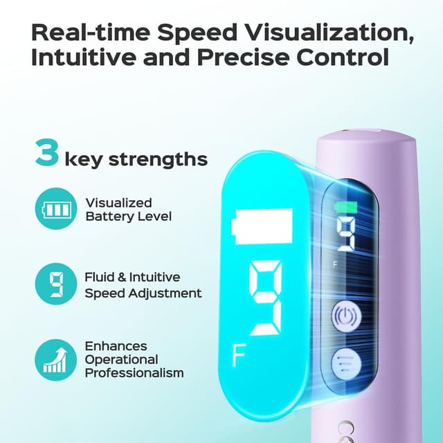 Detalle de COSLUS C52 Cordless Electric Nail Drill with LED Display (Acrylic Gel, Powder) — Purple