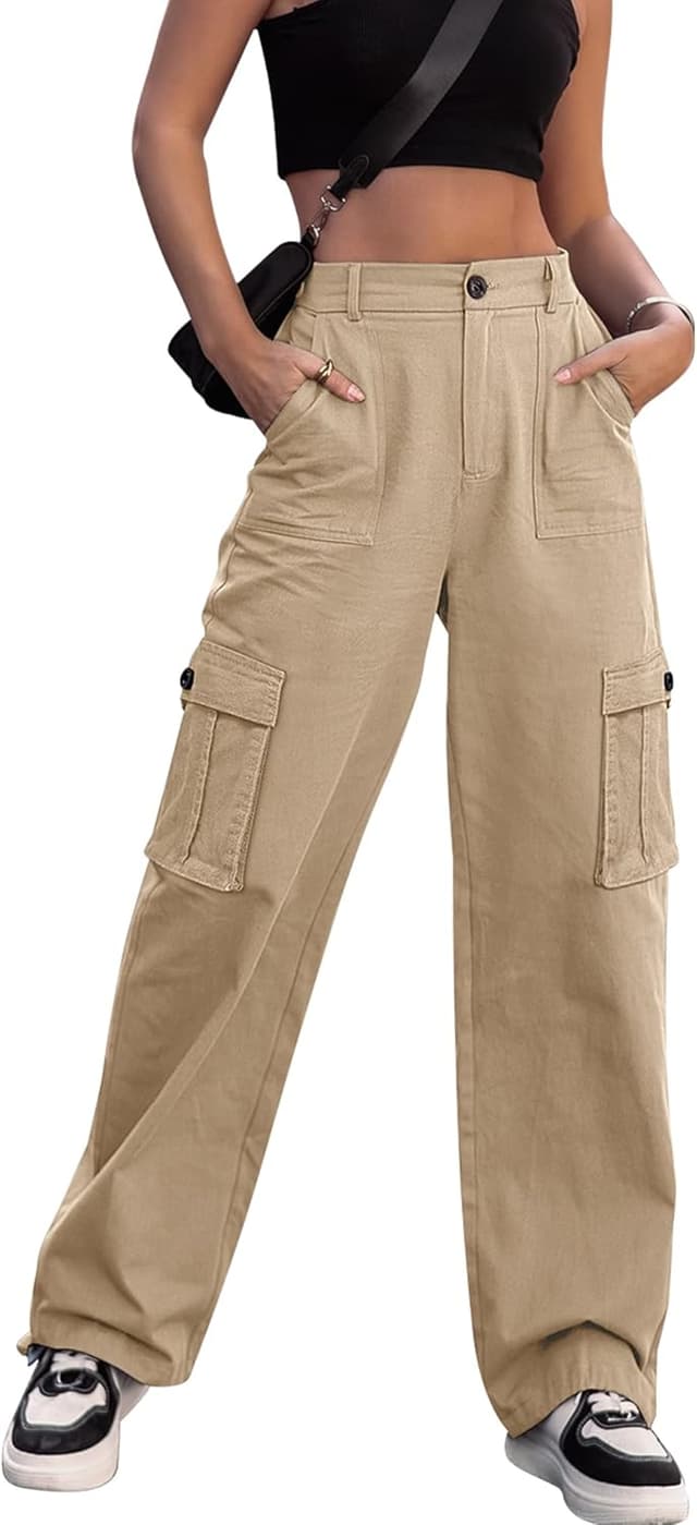 Detalle de Breampot women’s cargo trousers – high waist hiking combat pants with drawstring tie