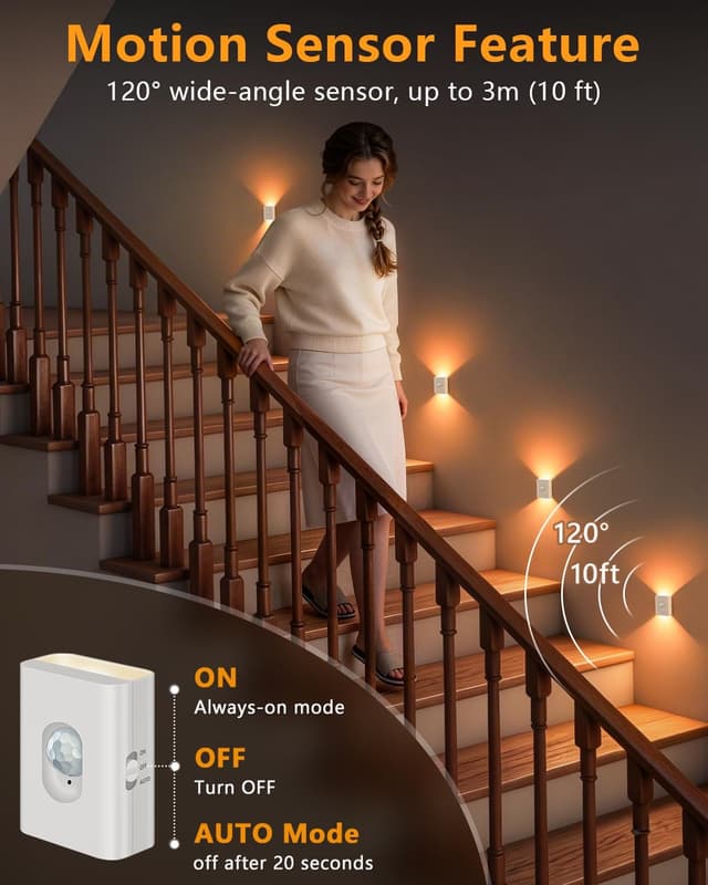 Detalle 2 de WILLED LED Treppenbeleuchtung mit Bewegungsmelder, wiederaufladbares Akku-Nachtlicht (2700K, 8 Stück)