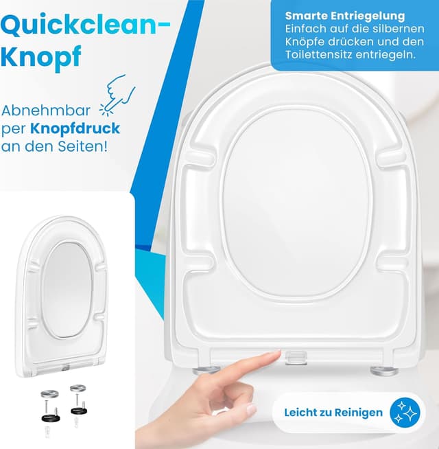Detalle 2 de KESSER® WC Sitz mit Absenkautomatik, Quick-Release & Softclose (D-Form) – Toilettendeckel aus Duroplast mit Edelstahl-Befestigung