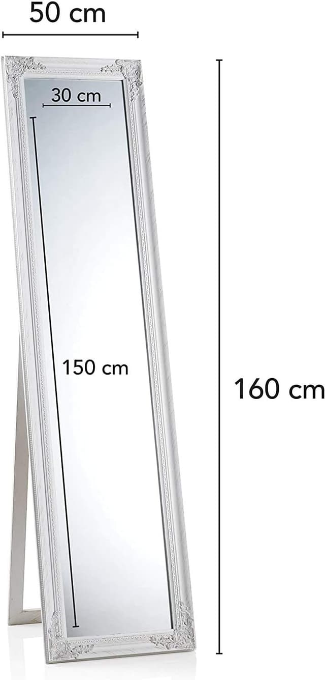 Detalle de Montemaggi specchio da terra con inclinazione regolabile in legno bianco opaco (40x4x160 cm)