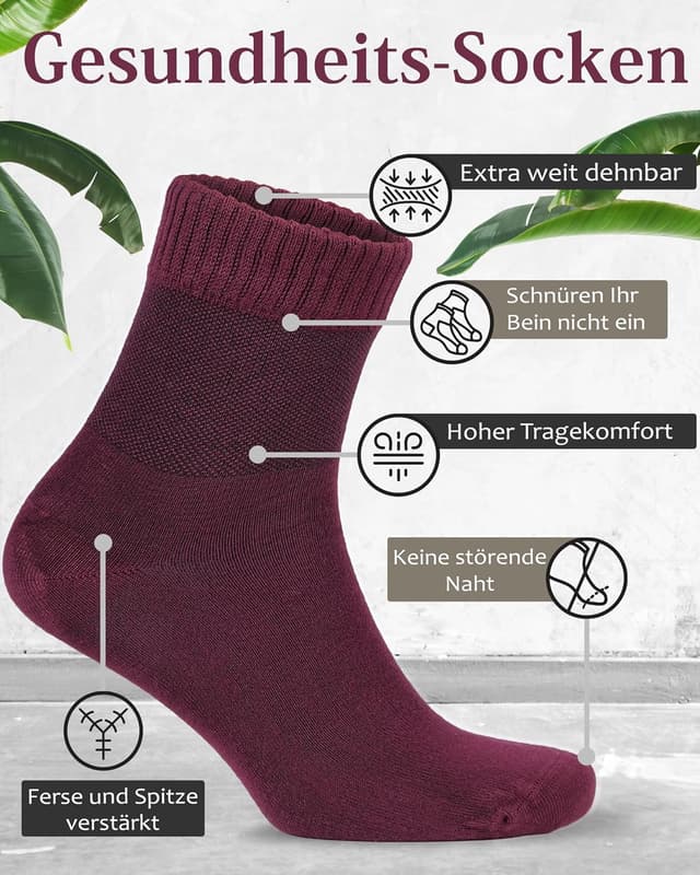 Detalle de Fiera Besa : lot de 4 paires de chaussettes diabétiques en bambou pour homme (sans couture à l’avant)