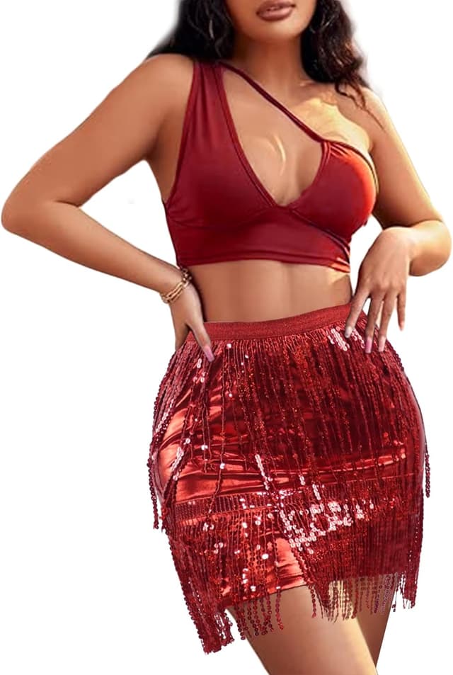 Detalle 2 de Sequin tassel fringe skirt for belly dance