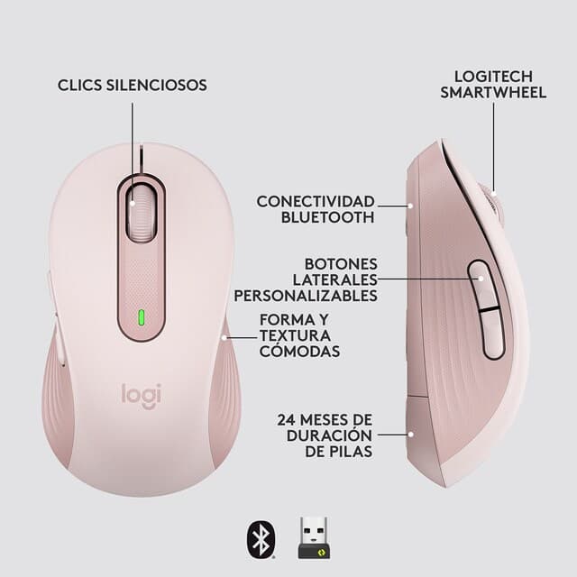 Detalle 2 de Logitech Signature M650 Grande Rosa 🖱