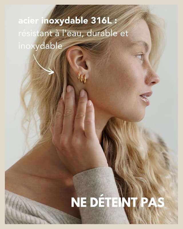 Detalle de Créoles acier inoxydable 3 tailles (12‑16 mm)