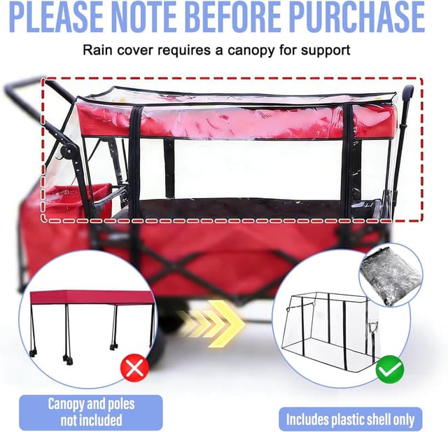 Detalle de Clear Folding Wagon Rain Cover – Waterproof, UV resistant EVA trolley cover (trolley and canopy not included)