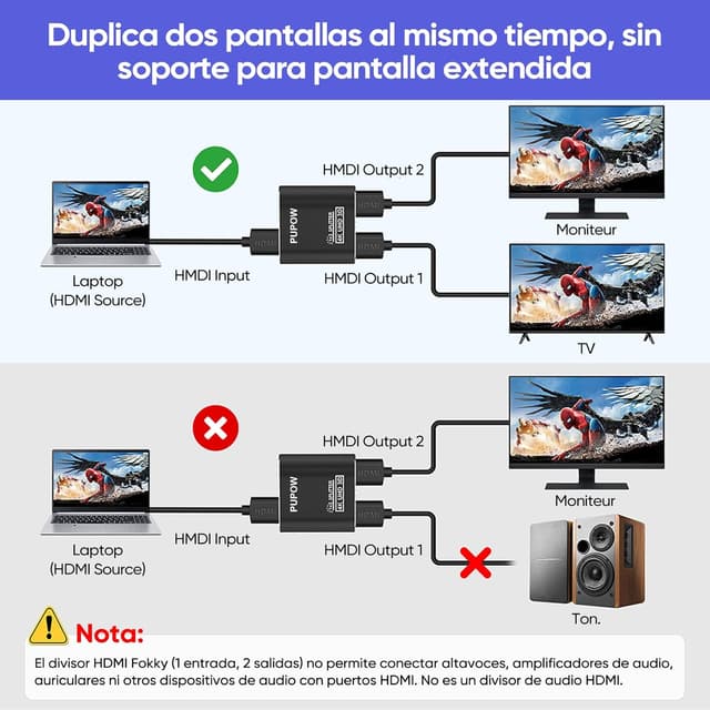 Thumbnail 2 de Pupow HDMI Splitter 4K 60Hz 1 entrada 2 salidas