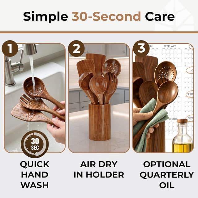 Detalle 2 de Wooden Utensil Set 8 Pcs teak kitchen utensils 🍽