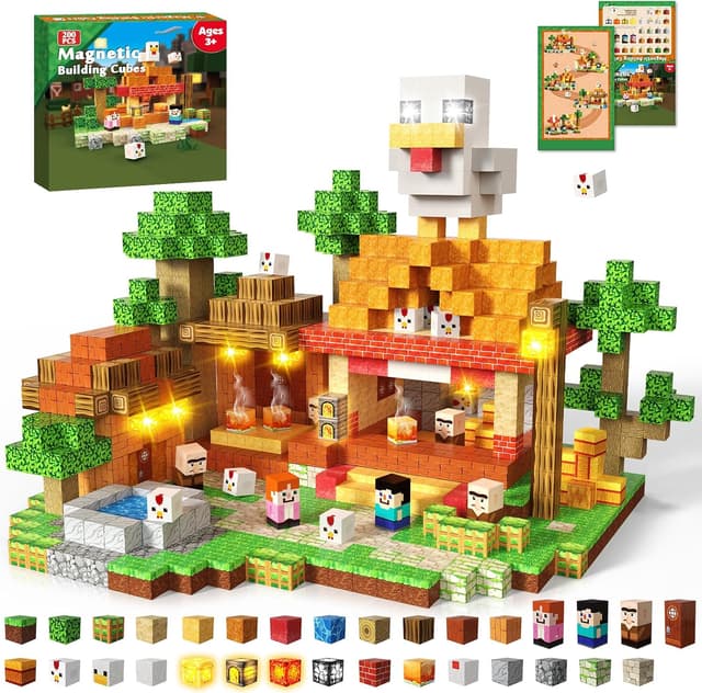 Detalle de Annexfun 200PCS Magnetic Blocks with Light-Up Cubes (Magnetic Building Set)