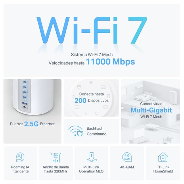 Detalle de TP-Link Deco BE65 Wi-Fi 7 Mesh 600 m2 cobertura