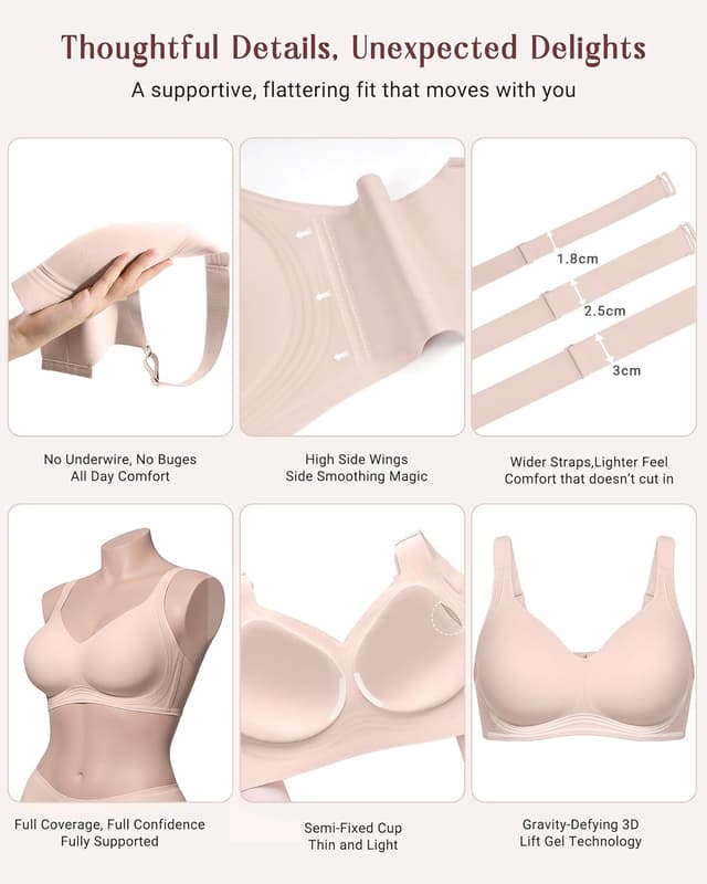 Detalle 2 de As Fairy Full Coverage Wireless Bra for Women (No Underwire) Plus Size Seamless Bralette