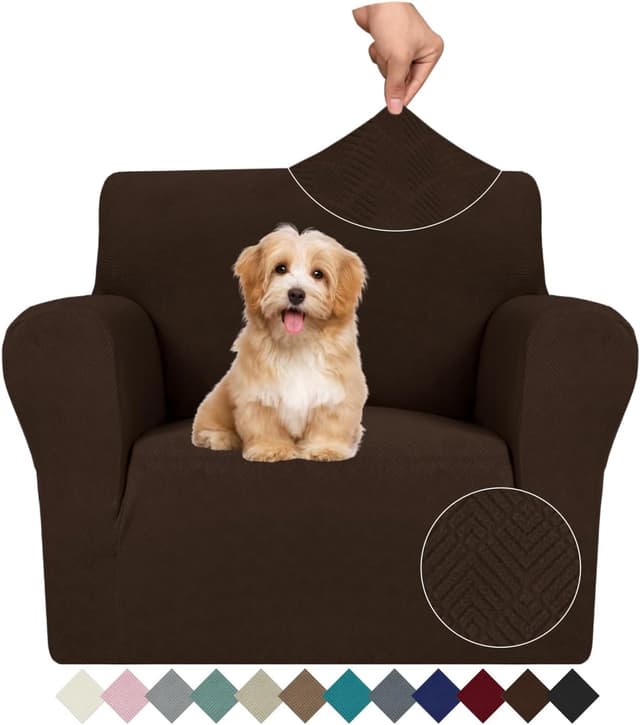 Detalle de Ystyle Copridivano elasticizzato 1 posto con braccioli, jacquard geometrico antiscivolo antimacchia Caffè