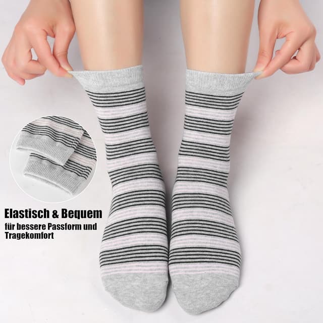 Detalle de Blu Ninfee 10 Paar Socken Damen (39-42/35-38) aus Baumwolle – lange Ringelsocken mit bunten Streifen
