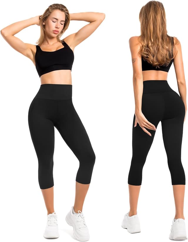 Detalle de Leafigure Capri Leggings for Women – High-Waisted Athletic Shorts with Pockets
