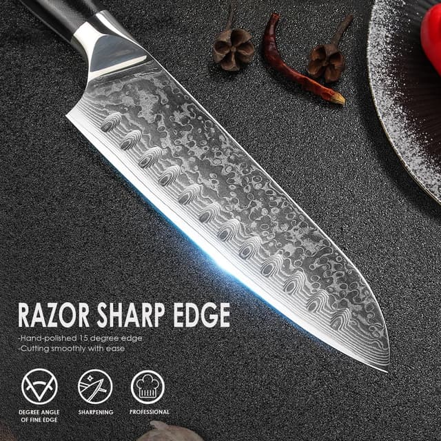 Detalle de Home Safety 3er Damastmesser-Set (Santoku, Allzweck- und Obstmesser) mit G10-Griffen