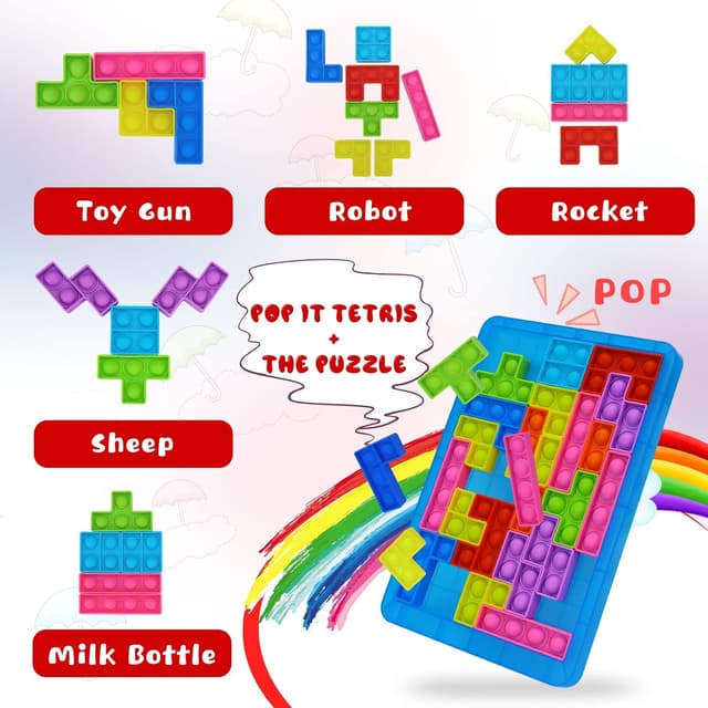 Detalle de Silicone Sensory Fidget Toys Tetris-Style Pop It Puzzle for Kids & Adults (Anti-Stress Squeeze Toys)